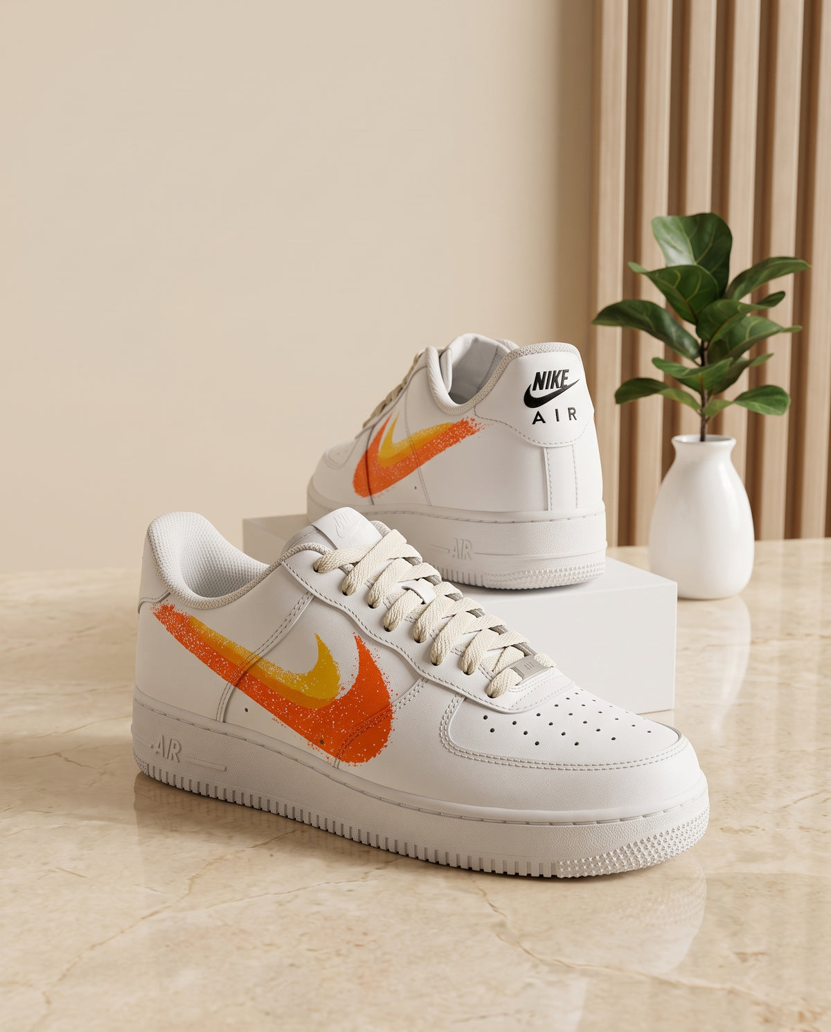 Nike Air Force 1 Low – White, Orange & Yellow Brushstroke