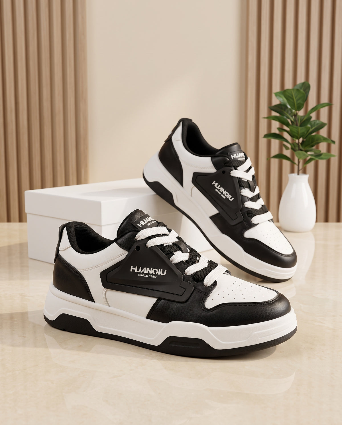 Huanqiu Black & White Chunky Casual Sneakers