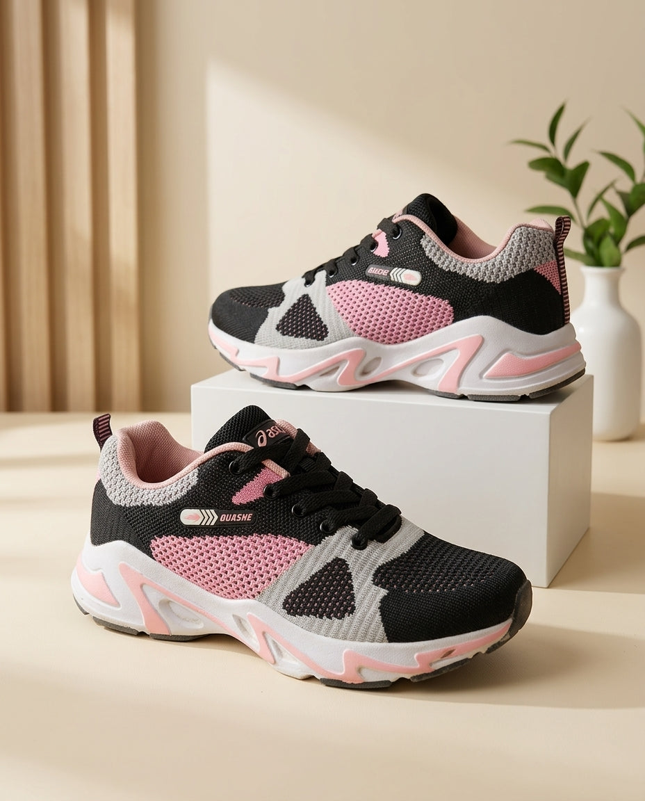 Lightweight Breathable Mesh Sports Sneakers – Black & Pink
