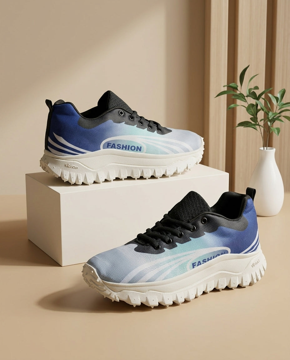 Outdoor Wave Patterned Thick-Sole Trail Walking Shoes