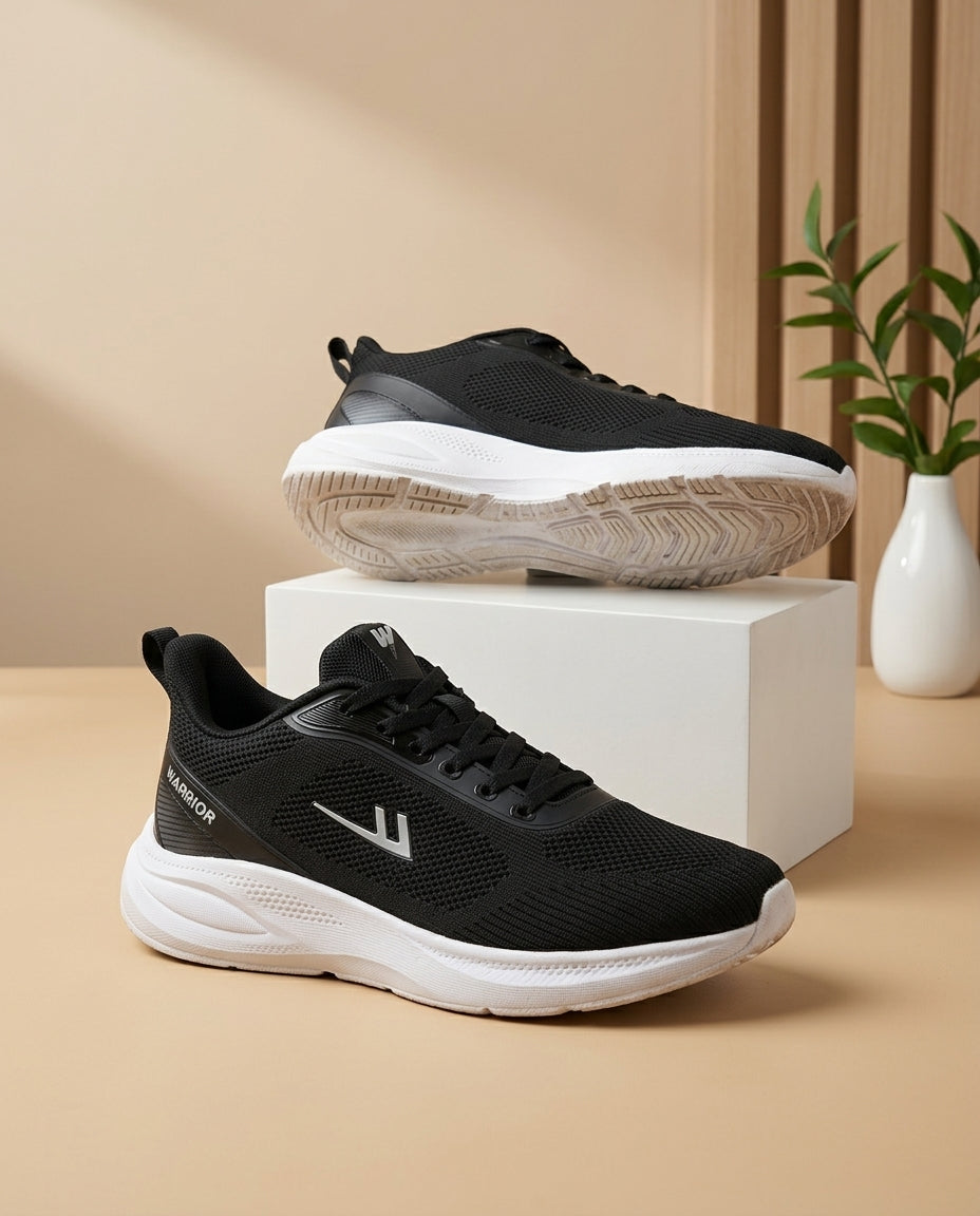 Warrior Breathable Knit Everyday Walking Sneakers – Black / White