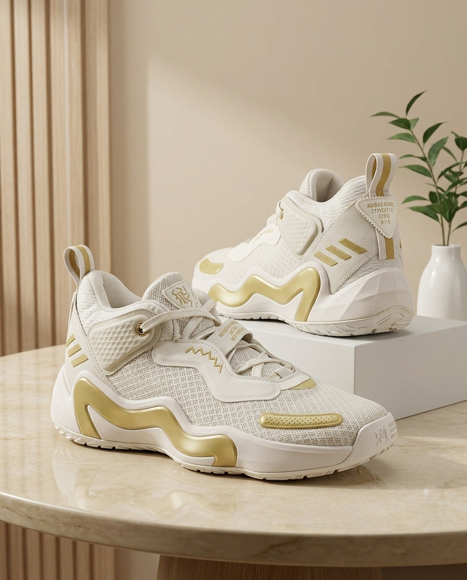 Men’s Off-White & Gold Wave Detail High-Top Basketball Shoes