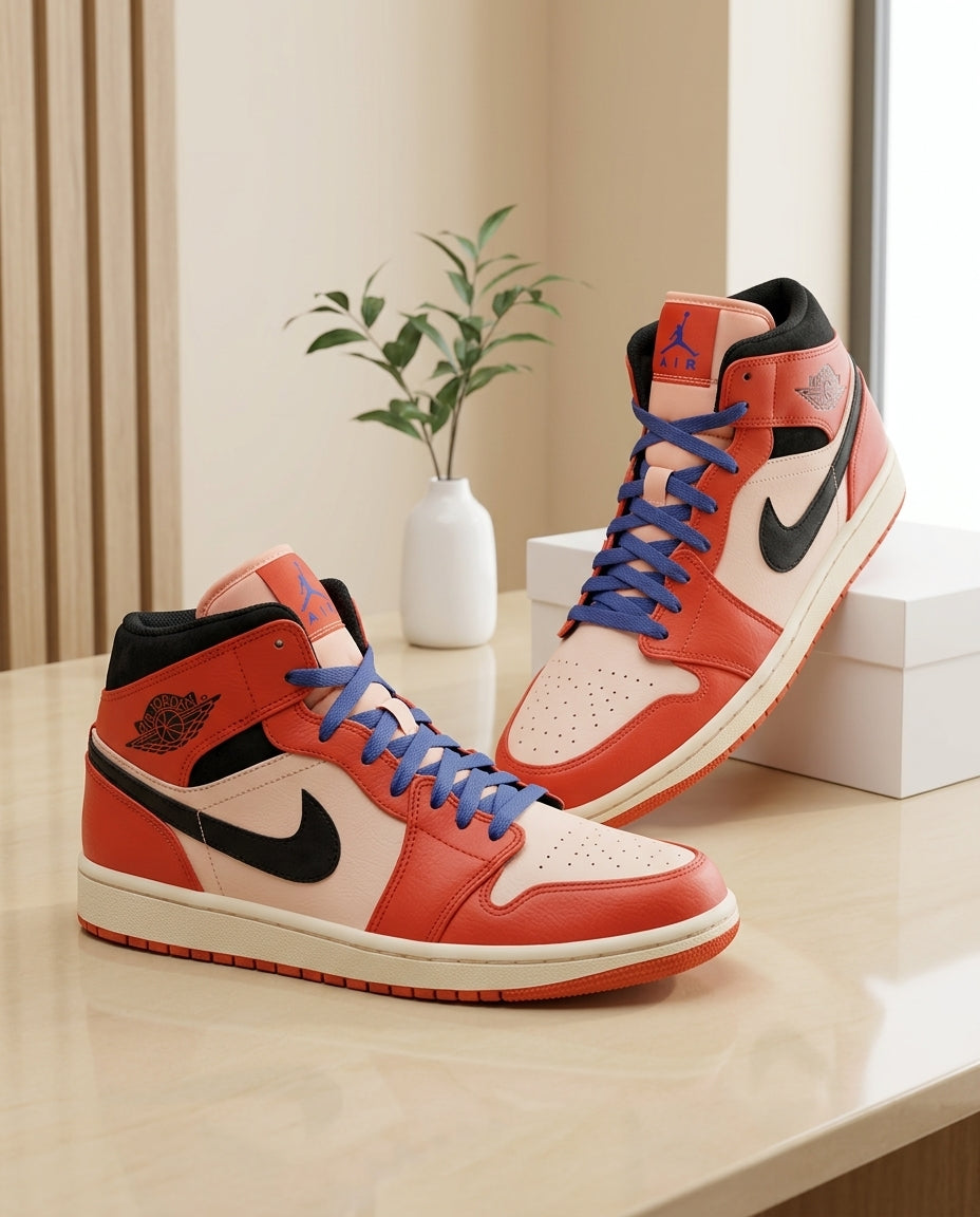 Retro High-Top Basketball Sneakers – Orange & White