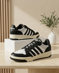 Men’s Black & White Retro Sneakers – Classic Three-Stripes Casual Lace-Up Shoes