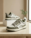 White & Olive Green Chunky Sneakers – Retro Casual Lace-Up Shoes