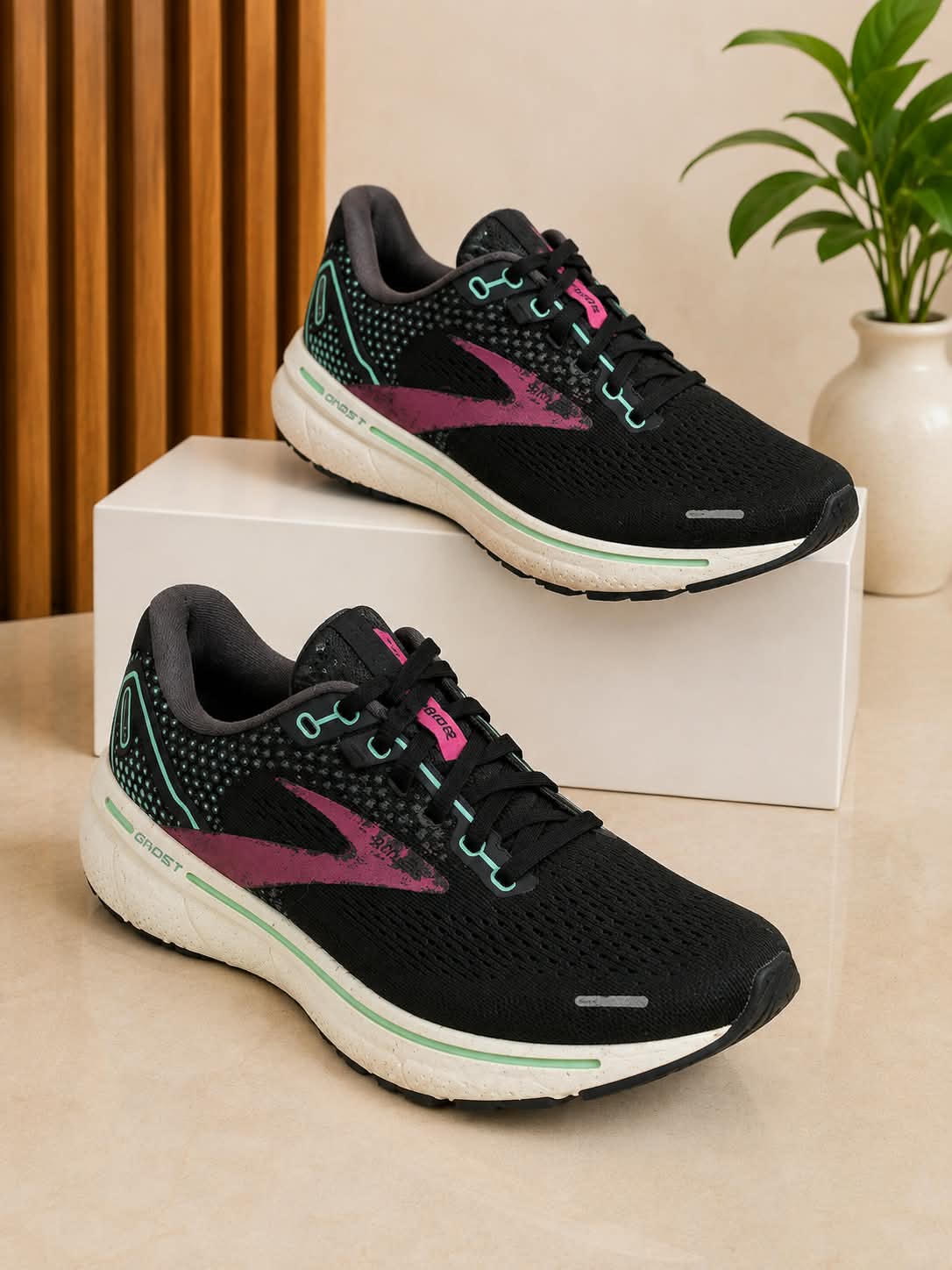 Brooks Ghost Women's Performance Running Shoes – Black / Magenta / Mint