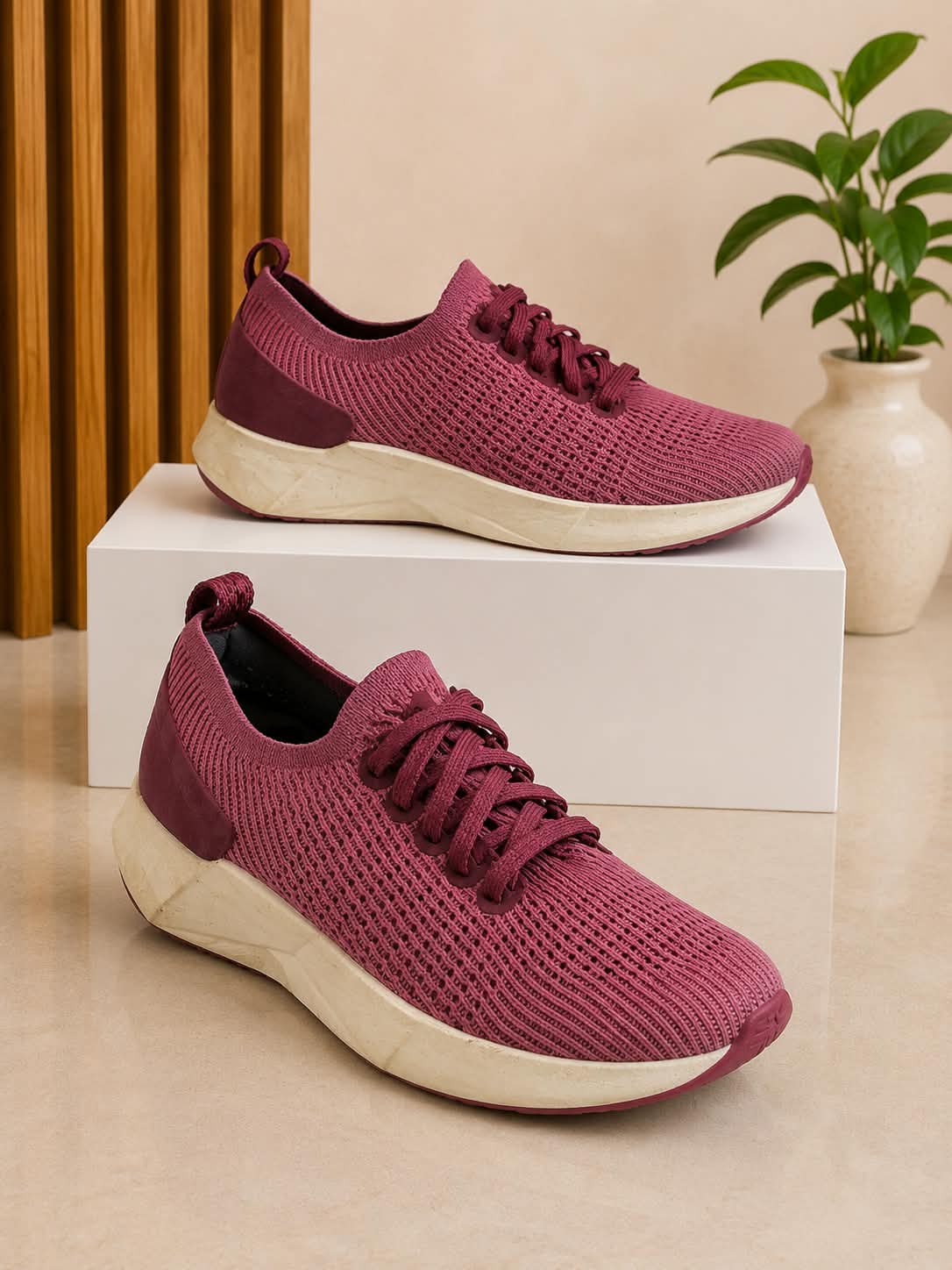 Women's Knit Slip-On Athletic Running Sneakers – Maroon / Burgundy