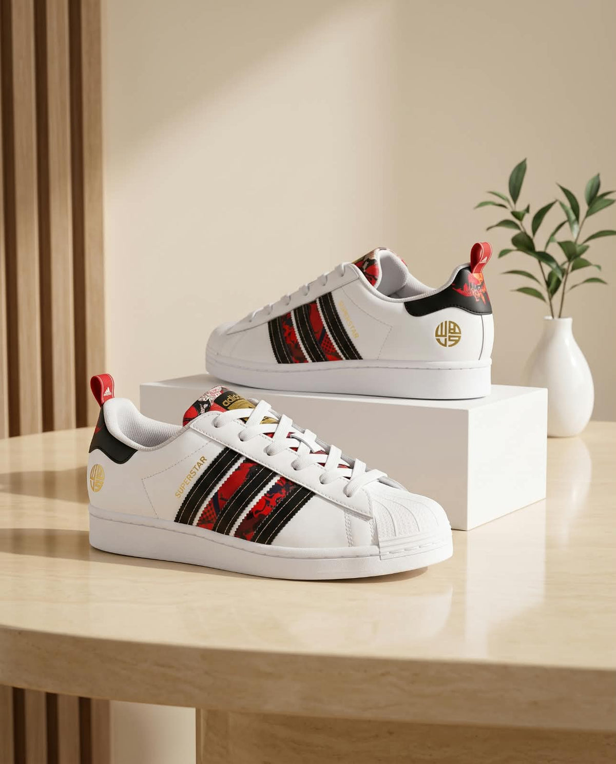 Adidas Superstar White Red & Black Sneakers | Retro Casual Streetwear Shoes