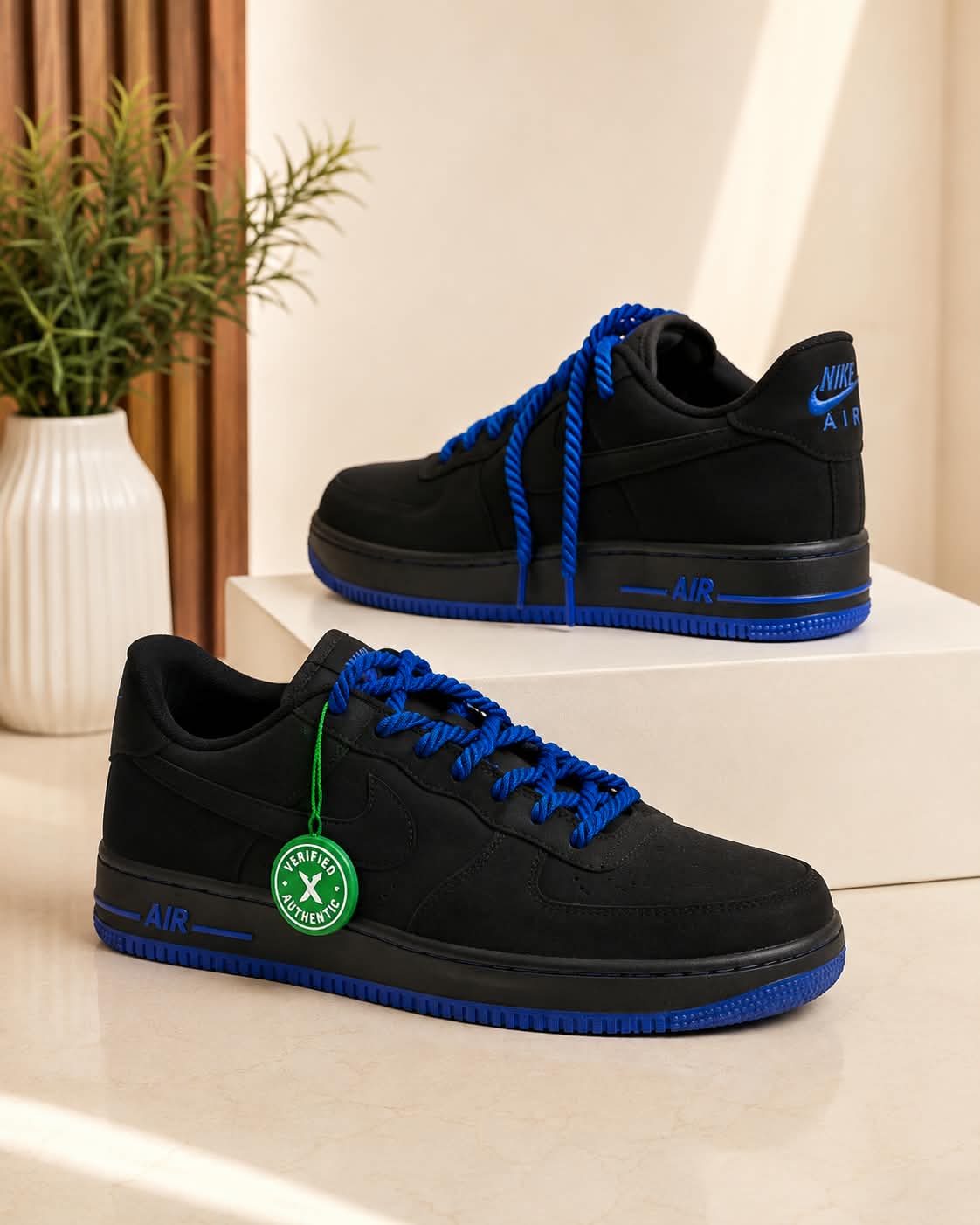 Nike Air Force 1 Low - Black / Royal Blue (Rope Laces)
