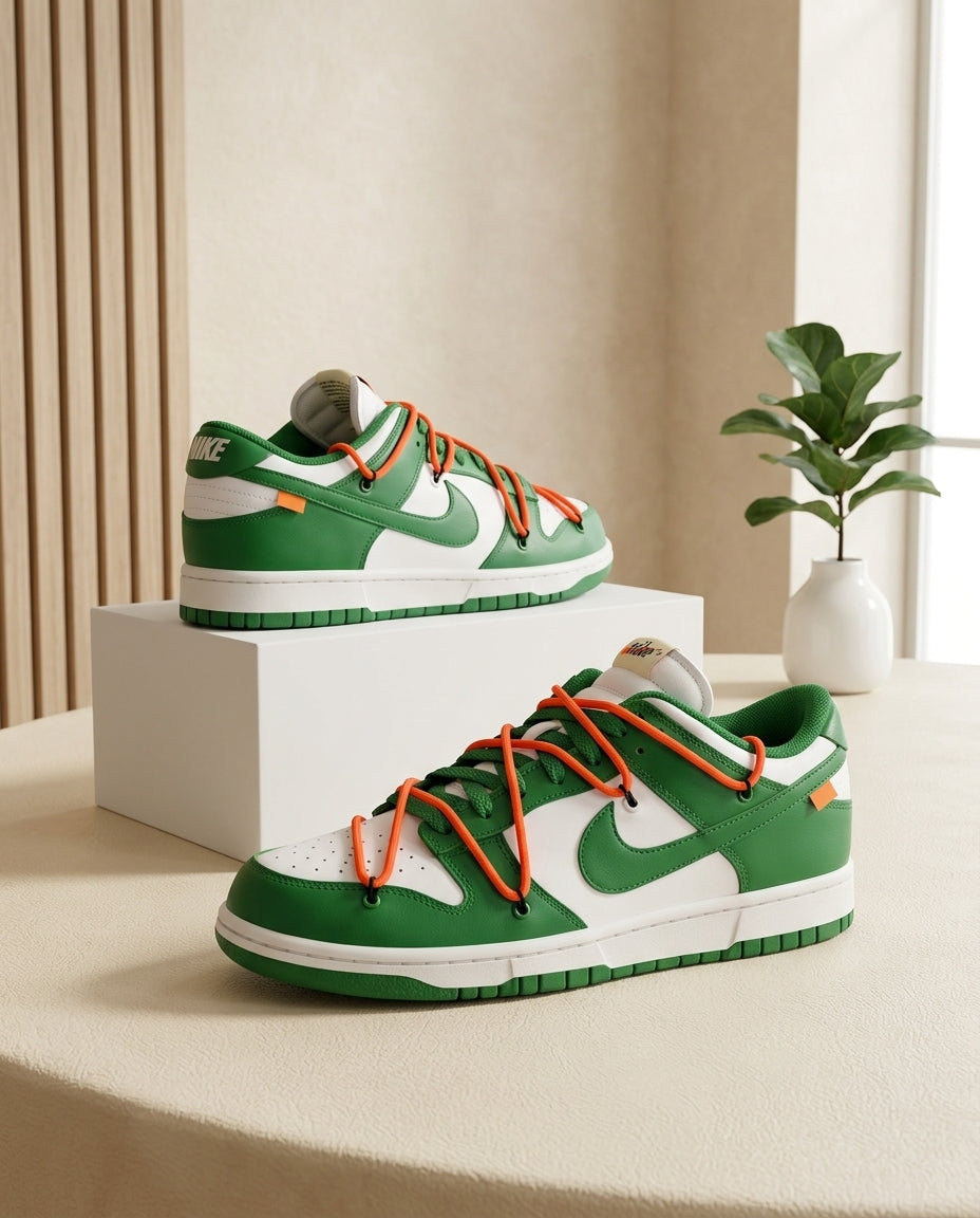 Off-White x Nike Dunk Low - Pine Green / White