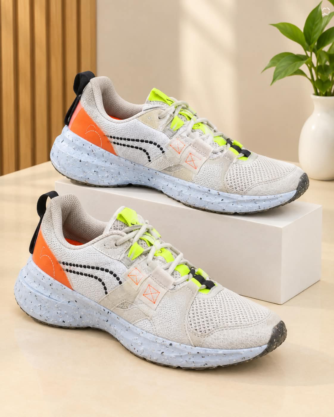 Puma Crater / Sustainable Trail Runner – Off-White, Volt & Speckled Blue