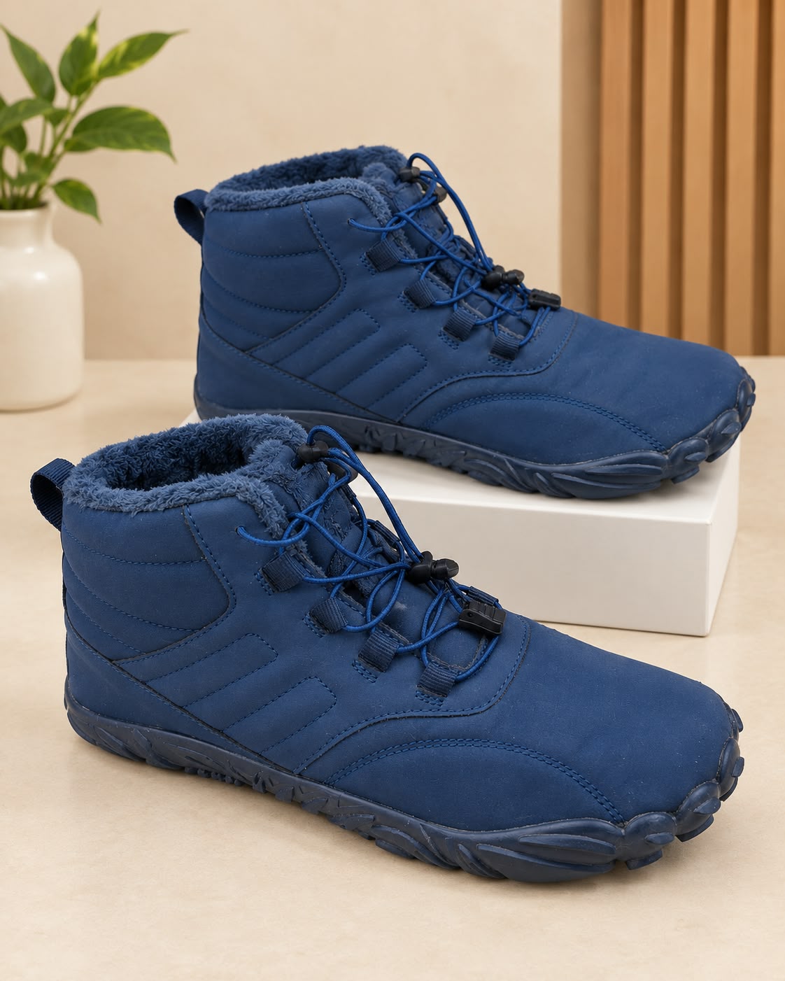 Thermal Fleece-Lined Winter Barefoot Boots – Navy Blue
