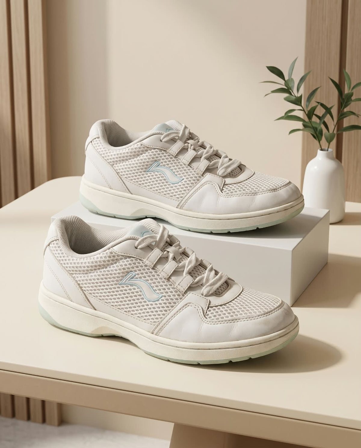 Mesh Walking Shoe / Athletic Sneaker – Off-White & Light Blue