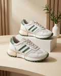 (Adidas Retro Runner / Lifestyle Sneaker – White, Forest Green & Cream