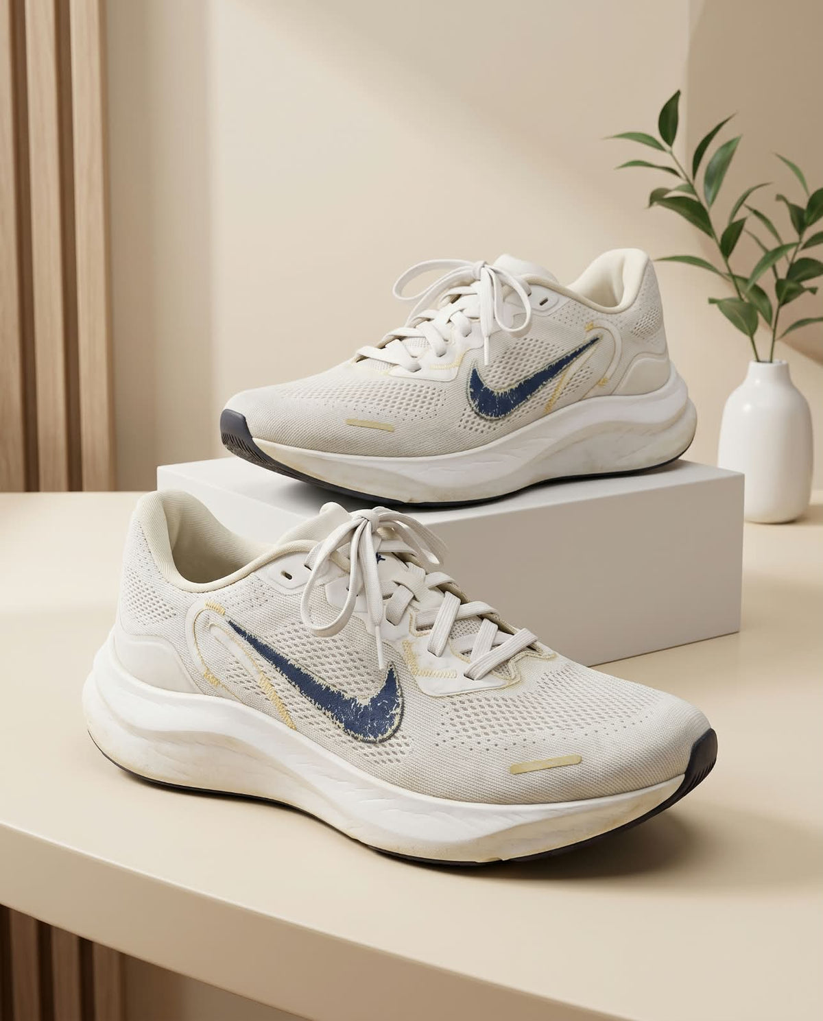 Performance Running Sneaker – Off-White, Navy Blue & Gold