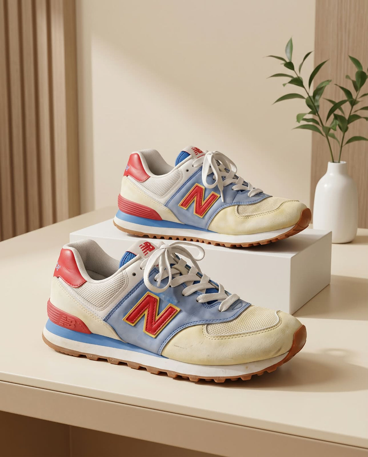 Retro Lifestyle Sneaker – Cream, Blue & Red