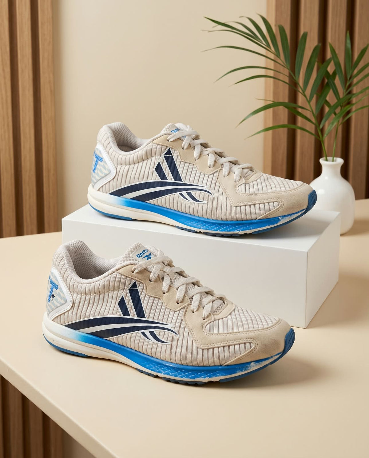 (Reebok Athletic Running Sneaker – Cream, Navy Blue & Royal Blue