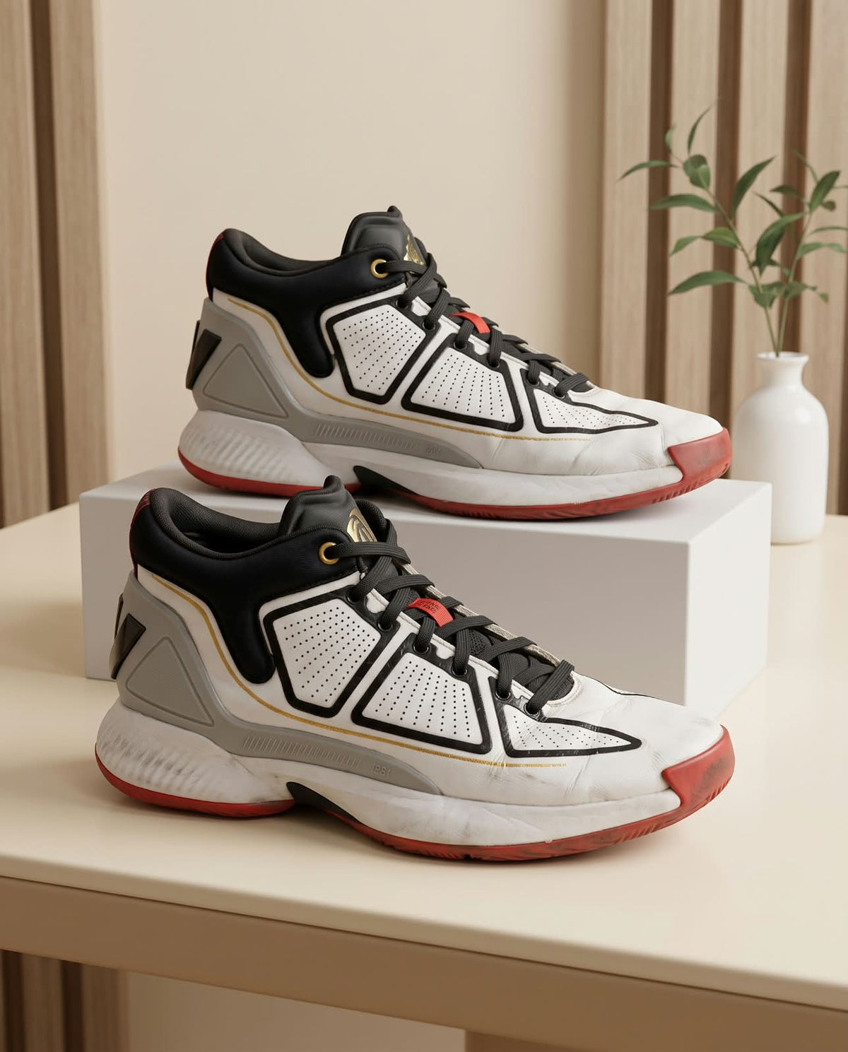 Pro Basketball Performance Sneaker – White, Black, Grey & Red