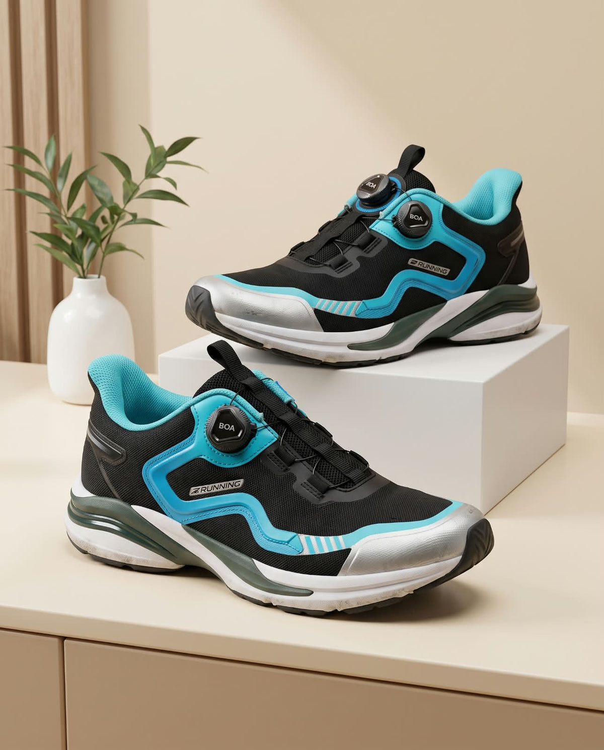 Z-Running Athletic Lacing Sneaker – Black, Cyan Blue & Silver
