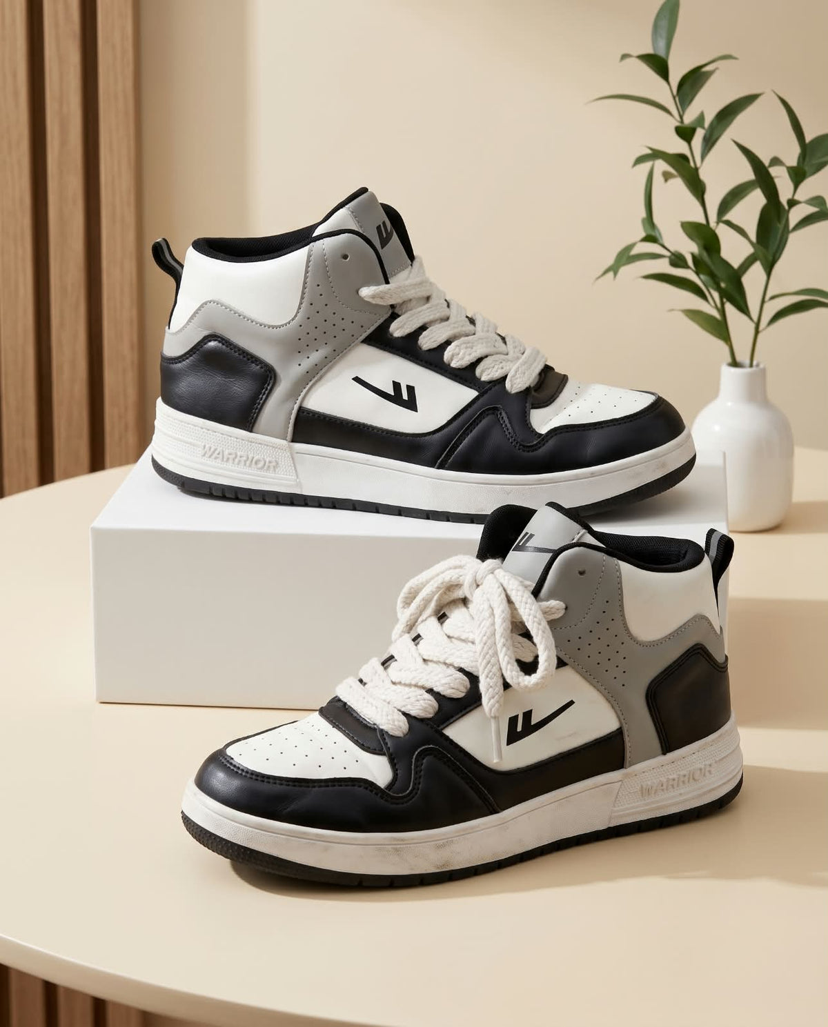 High-Top Sneaker – Black, White & Grey