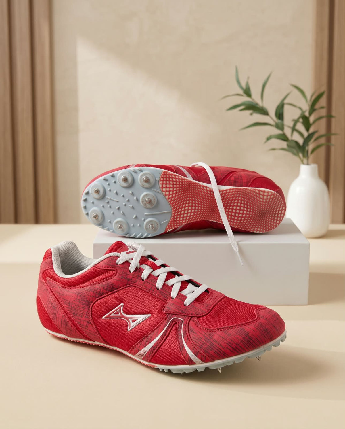 Red & White Track Spikes / Athletic Running Shoes