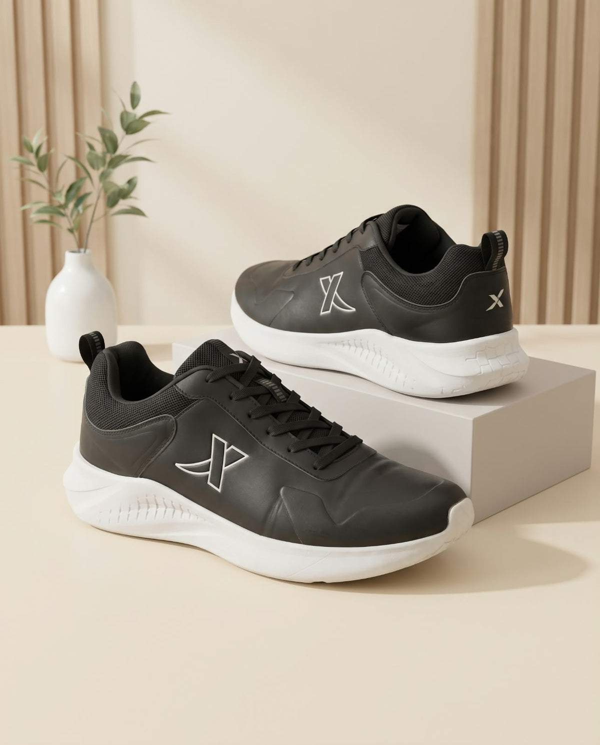 (Streetwear Low-Top Sneakers – Triple Black & White