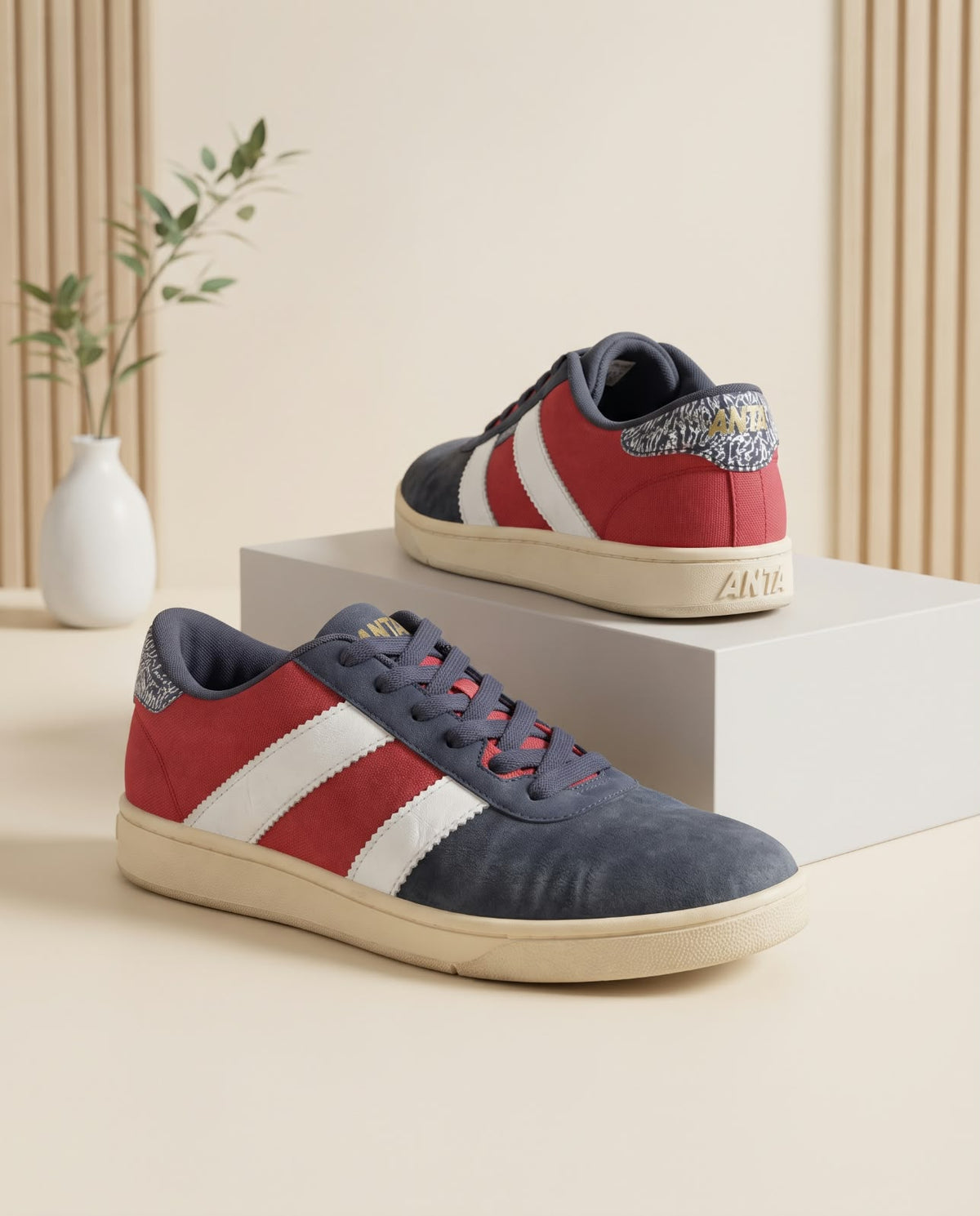 Anta Retro Court / Casual Sneakers – Navy Blue, Red & White