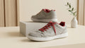 Puma Court / Minimalist Low-Top Sneakers – Light Grey & Crimson Red